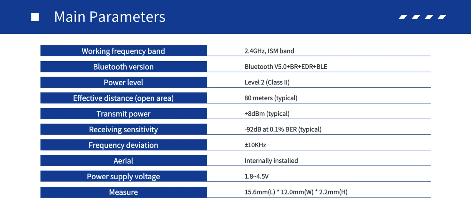 ZX-BT506Main Parameters